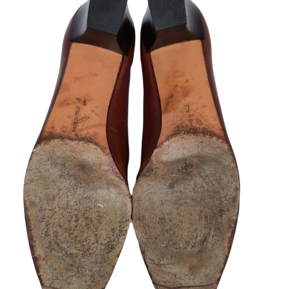 Salvatore Ferragamo Chestnut Leather Loafer Pumps Bow Tie Size 8 Women's - Picture 7 of 13